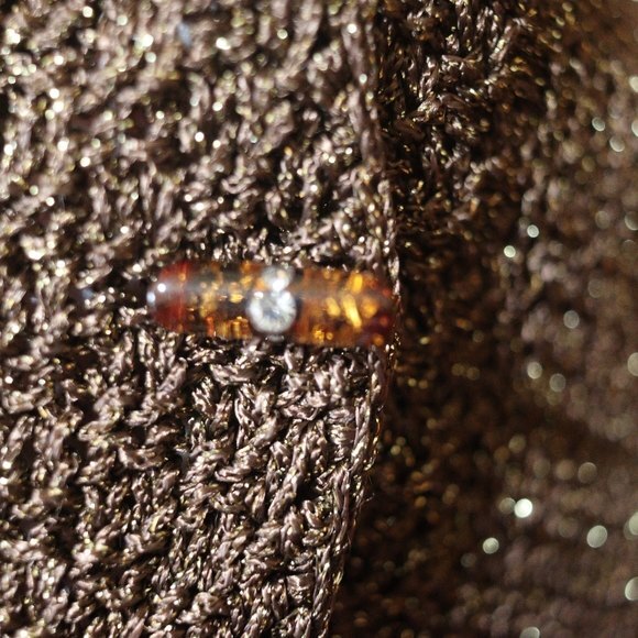 Marilena Brown Gold Sparkly Chunky Toggle Knit Cardigan Sweater Medium - Picture 7 of 11
